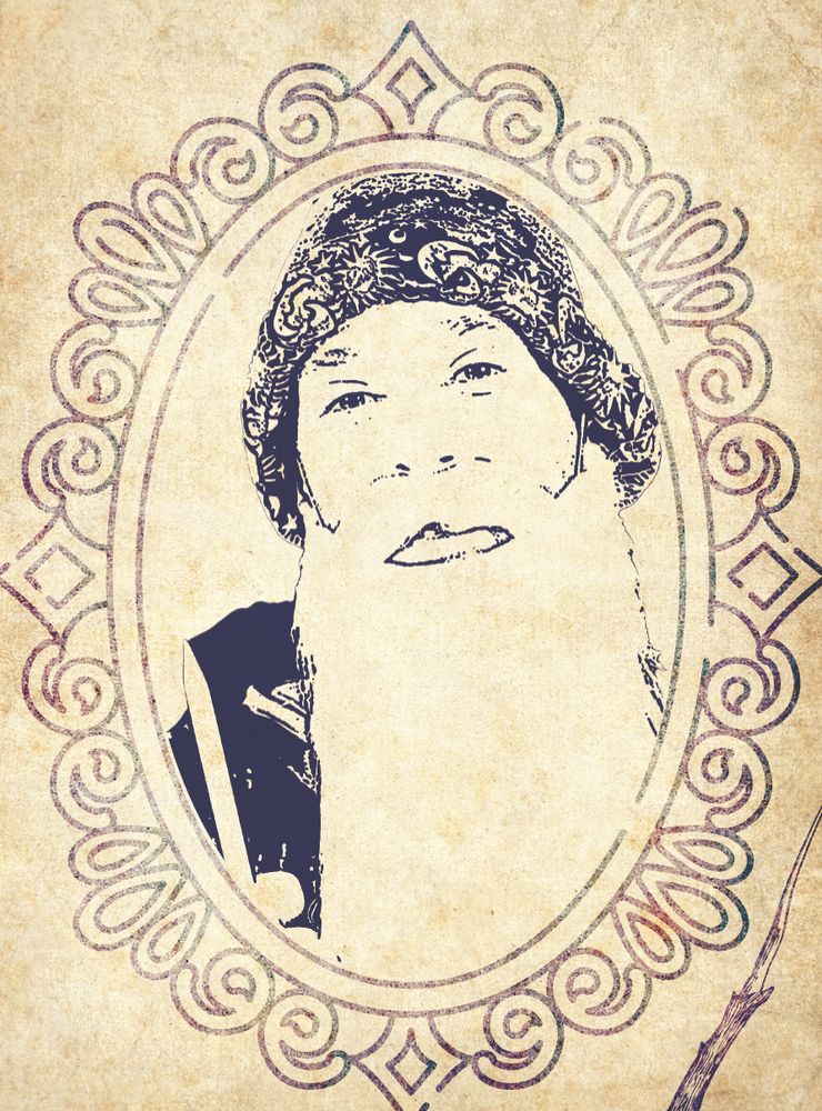 Hand-inked portrait of Pace Morby smiling inside an ornate oval frame